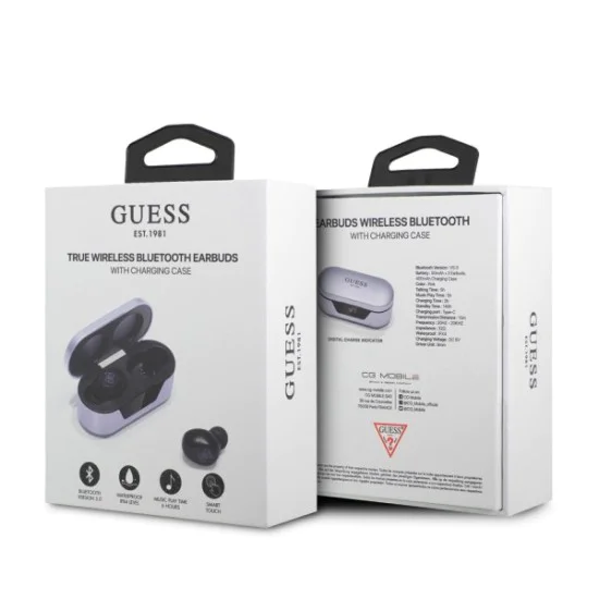 Слушалки за поставяне в ушите, Bluetooth 5.0, TWS, IPX4 - Guess (GUTWSTST31EU) - лилави
