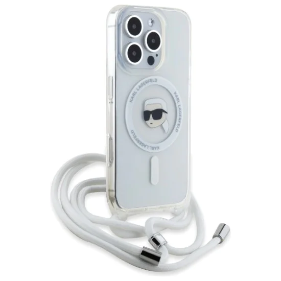 Калъф за iPhone 16 Pro Max - Karl Lagerfeld IML Crossbody MagSafe (KLHMP16XHCKCKHNT) - Transparent Karl Head