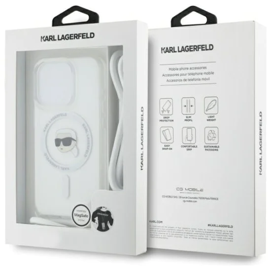Калъф за iPhone 16 Pro Max - Karl Lagerfeld IML Crossbody MagSafe (KLHMP16XHCKCKHNT) - Transparent Karl Head