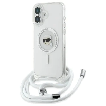 Калъф за iPhone 16 - Karl Lagerfeld IML Crossbody MagSafe (KLHMP16SHCKHNT) - Transparent Karl Head