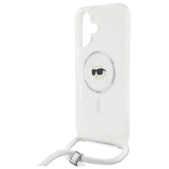 Калъф за iPhone 16 - Karl Lagerfeld IML Crossbody MagSafe (KLHMP16SHCKHNT) - Transparent Karl Head