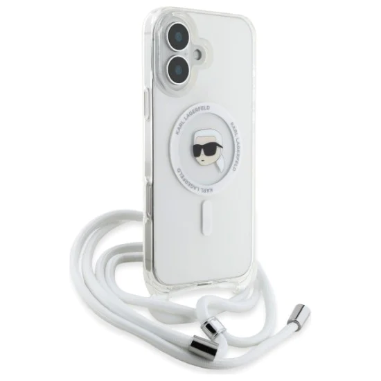 Калъф за iPhone 16 - Karl Lagerfeld IML Crossbody MagSafe (KLHMP16SHCKHNT) - Transparent Karl Head