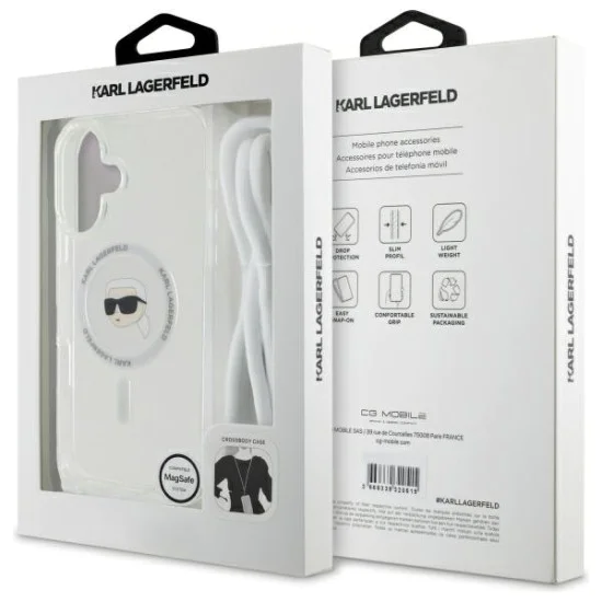 Калъф за iPhone 16 - Karl Lagerfeld IML Crossbody MagSafe (KLHMP16SHCKHNT) - Transparent Karl Head