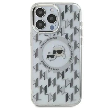 Калъф за iPhone 15 - Karl Lagerfeld IML MagSafe (KLHMP15SHMCKMMHT) - Прозрачен монограм Karl&Choupette Head