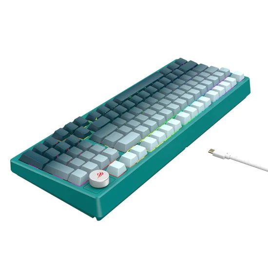 Havit - Геймърска клавиатура (KB899L) - USB-C, с RGB светлини, 1.8 м, 350 мА - Бяла / Зелена