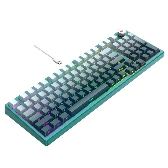 Havit - Геймърска клавиатура (KB899L) - USB-C, с RGB светлини, 1.8 м, 350 мА - Бяла / Зелена