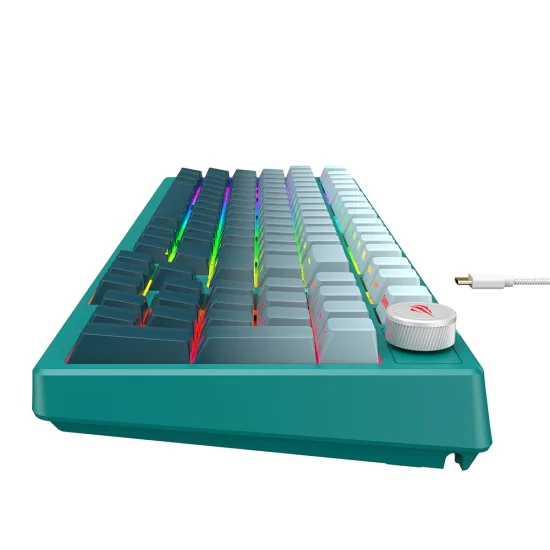Havit - Геймърска клавиатура (KB899L) - USB-C, с RGB светлини, 1.8 м, 350 мА - Бяла / Зелена