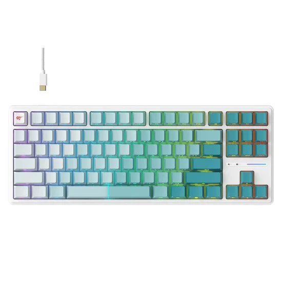 Havit - Геймърска клавиатура (KB901L) - USB-C, с RGB светлини, 1.8 м, 200 мА - Бяла / Зелена