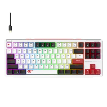 Havit - Геймърска клавиатура (KB902L) - USB-C, с RGB светлини, 1.8 м, 200 мА - Черна / Бяла / Червена