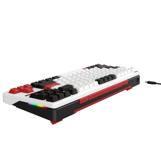 Havit - Геймърска клавиатура (KB902L) - USB-C, с RGB светлини, 1.8 м, 200 мА - Черна / Бяла / Червена