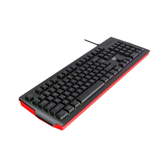 Havit - Геймърска клавиатура (KB866L) - с RGB светлини, английска подредба, 1.4 м, 300 мА - Черна / Червена