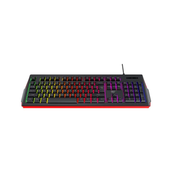 Havit - Геймърска клавиатура (KB866L) - с RGB светлини, английска подредба, 1.4 м, 300 мА - Черна / Червена
