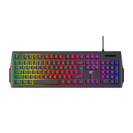 Havit - Геймърска клавиатура (KB866L) - с RGB светлини, английска подредба, 1.4 м, 300 мА - Черна / Червена