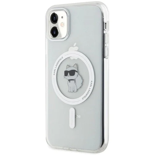 Калъф за iPhone 11 - Karl Lagerfeld IML MagSafe (KLHMN61HLHLSCHH) - Бял метал Choupette`s Head