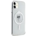 Калъф за iPhone 11 - Karl Lagerfeld IML MagSafe (KLHMN61HLHLSCHH) - Бял метал Choupette`s Head