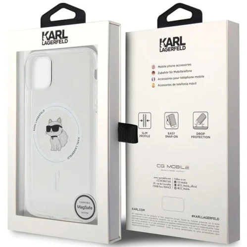 Калъф за iPhone 11 - Karl Lagerfeld IML MagSafe (KLHMN61HLHLSCHH) - Бял метал Choupette`s Head