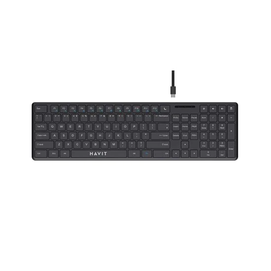 Havit - Кабелна клавиатура (KB252) - USB-C, 300mA, 1.5m, 5V - Черна