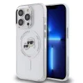 Калъф за iPhone 15 Pro Max - Karl Lagerfeld IML MagSafe (KLHMP15XHLSKCH) - White Metal Karl&Choupette Heads