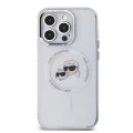 Калъф за iPhone 15 Pro Max - Karl Lagerfeld IML MagSafe (KLHMP15XHLSKCH) - White Metal Karl&Choupette Heads