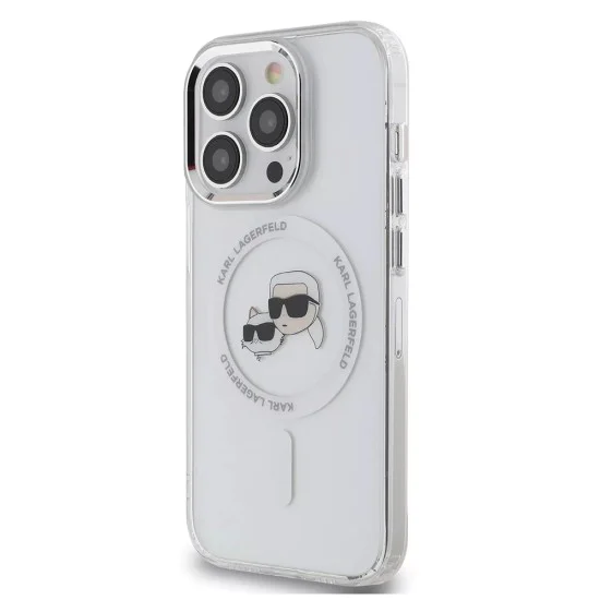 Калъф за iPhone 15 Pro - Karl Lagerfeld IML MagSafe (KLHMP15LHLHLSKCH) - Бял метал Karl&Choupette Head
