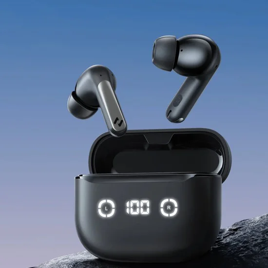 Bluetooth 5.4, ANC, TWS, Type-C, 420mAh, TWS, Безжични слушалки с цифров дисплей с Bluetooth 5.4, Type-C, TWS, 420mAh, Havit Life App - черни