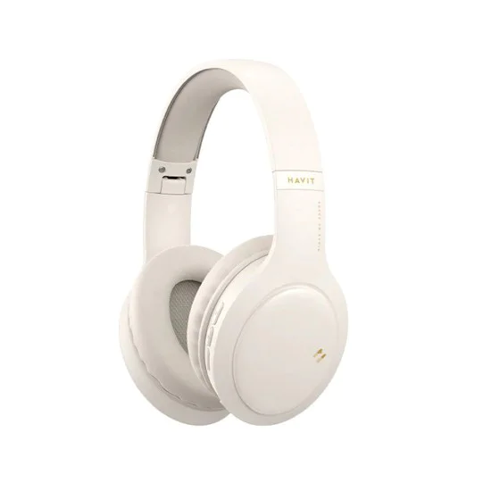 Havit - Безжични слушалки (H633BT) - с микрофон, Bluetooth 5.1, Сгъваеми, Управление с бутони, AUX, USB-C, 350mAh - Бежови