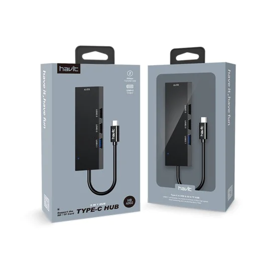 Havit - Докинг станция (HB41) - USB 3.0, 3x USB 2.0, дължина на кабела 11.8 см, алуминиева сплав - сребриста