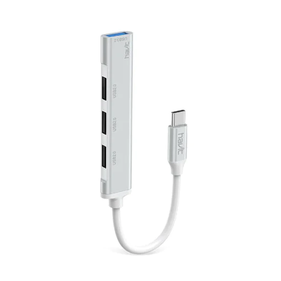 Havit - Докинг станция (HB41) - USB 3.0, 3x USB 2.0, дължина на кабела 11.8 см, алуминиева сплав - сребриста