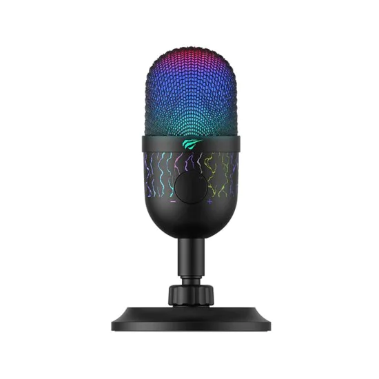 Havit - Геймърски микрофон (GK52) - за компютър, лаптоп, телефон, RGB светлини, 100-18000 Hz, кардиоиден, с USB кабел, 1.8 м - черен