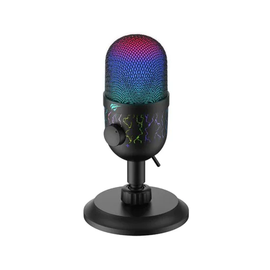Havit - Геймърски микрофон (GK52) - за компютър, лаптоп, телефон, RGB светлини, 100-18000 Hz, кардиоиден, с USB кабел, 1.8 м - черен