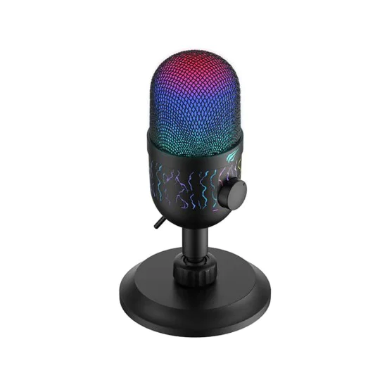 Havit - Геймърски микрофон (GK52) - за компютър, лаптоп, телефон, RGB светлини, 100-18000 Hz, кардиоиден, с USB кабел, 1.8 м - черен