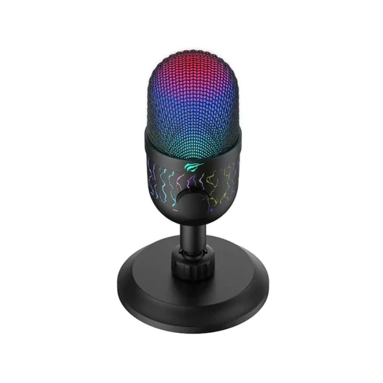 Havit - Геймърски микрофон (GK52) - за компютър, лаптоп, телефон, RGB светлини, 100-18000 Hz, кардиоиден, с USB кабел, 1.8 м - черен