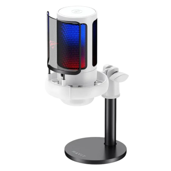 Havit - Настолен микрофон (GK50) - за компютър, лаптоп, телефон, RGB светлина, NR, 30-20000 Hz, кардиоиден, с кабел USB-C, 1.8 м - черен