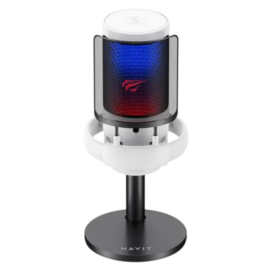 Havit - Настолен микрофон (GK50) - за компютър, лаптоп, телефон, RGB светлина, NR, 30-20000 Hz, кардиоиден, с кабел USB-C, 1.8 м - черен