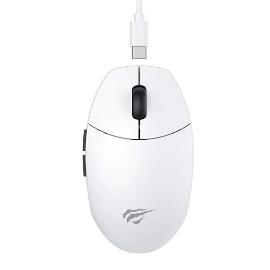 Havit - Безжична геймърска мишка (MS1039W) - 2.4GHz, 800/1400/2200/2800/6400/7400DPI, 500mAh - Бяла