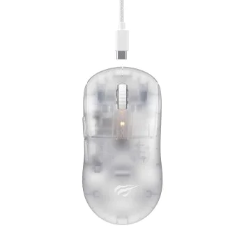 Havit - Безжична геймърска мишка (MS970WB Pro) - 2.4GHz, 800/1600/2400/3200/6400/12000 DPI, 300mAh - Прозрачно бяла