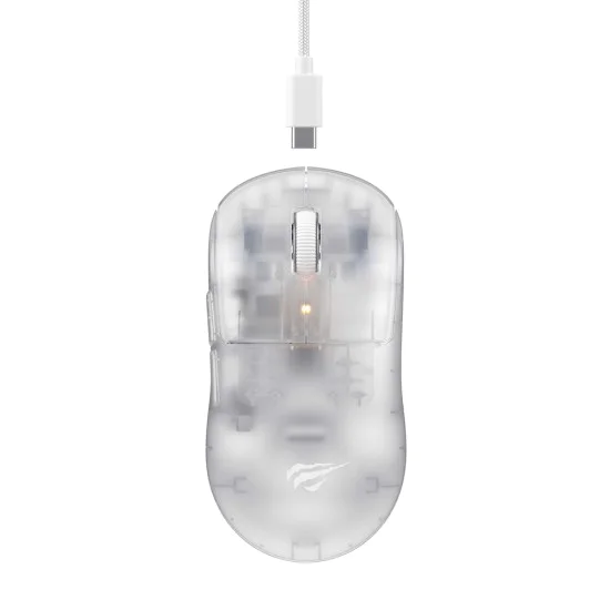 Havit - Безжична геймърска мишка (MS970WB Pro) - 2.4GHz, 800/1600/2400/3200/6400/12000 DPI, 300mAh - Прозрачно бяла