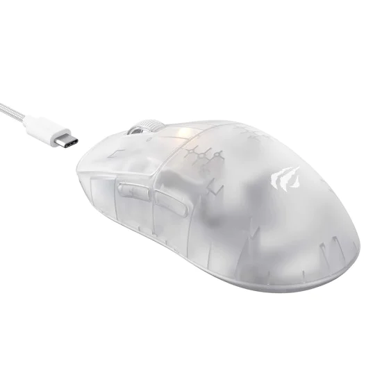 Havit - Безжична геймърска мишка (MS970WB Pro) - 2.4GHz, 800/1600/2400/3200/6400/12000 DPI, 300mAh - Прозрачно бяла