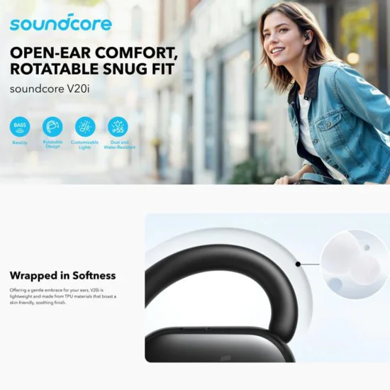 Bluetooth безжични спортни слушалки - Anker SoundCore V20i (A3876G11) - черни