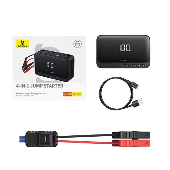 Baseus - Car Jump Starter Super Energy (C00245902111-00) - Power Bank, 6000mAh, Компресор, Фенерче, USB-C, 600A - Черен
