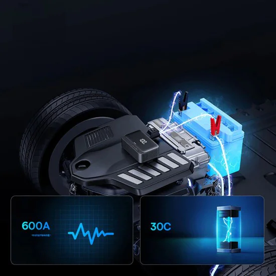 Baseus - Car Jump Starter Super Energy (C00245902111-00) - Power Bank, 6000mAh, Компресор, Фенерче, USB-C, 600A - Черен