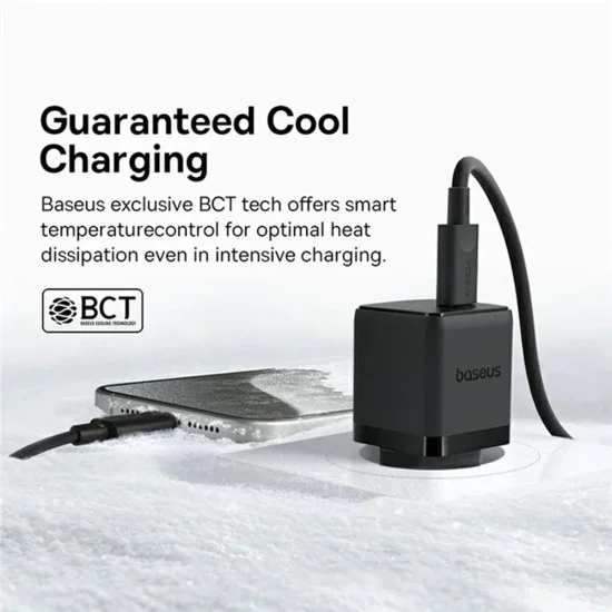 Baseus - Зарядно устройство за стена Palm (P10111602113-01) - Включен кабел Type-C, Бързо зарядно устройство, USB-C, PD 20W, 5V/3.0A, 1m - Черен клъстер
