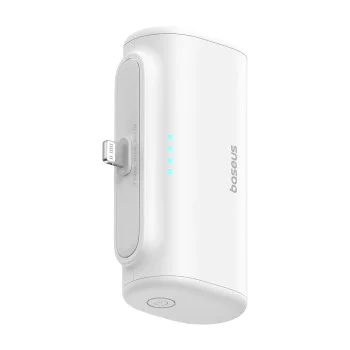 Baseus - Power Bank (P10068307213-00) - Lightning, компактен дизайн, 20W, 5000mAh, с кабел тип-C - бял