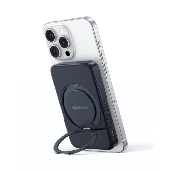 Baseus - Power Bank PicoGo (P10076802123-00) - Type-C, Qi2, Бързо зареждане, 20W, 5000mAh, Въртяща се стойка, Кабел Type-C - Черен