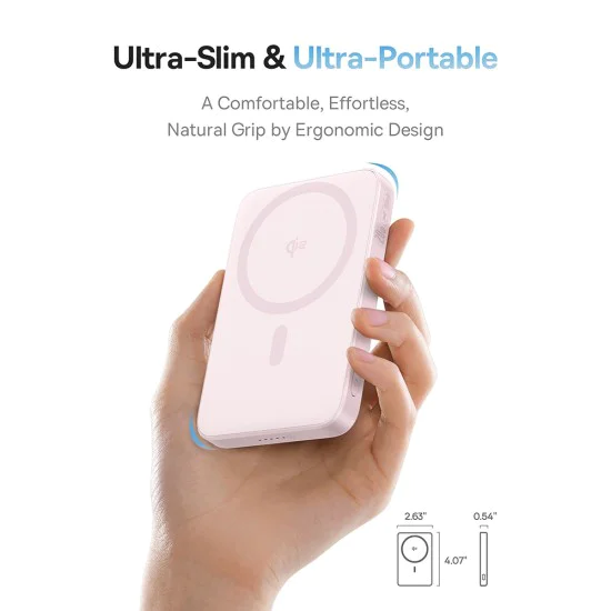 Baseus - Power Bank PicoGo (P10076800413-00) - Type-C, Qi2, Fast Charging, 20W, 5000mAh, Rotable Stand, Cable Type-C - Pink