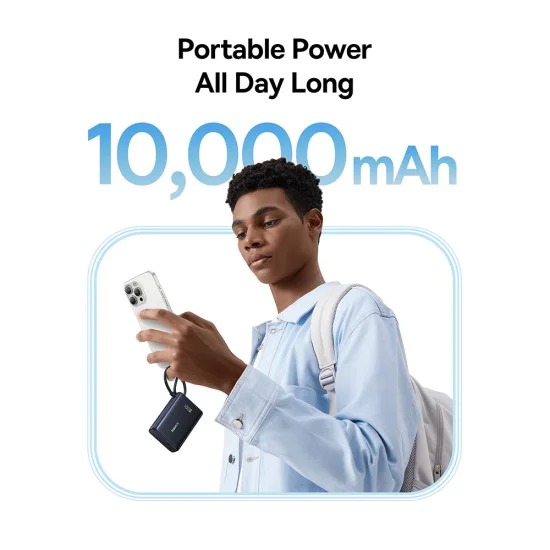 Baseus - Power Bank PicoGo (P10076803123-00) - Type-C, USB, Fast Charging, 45W, 10000mAh, вграден Type-C кабел - Черен