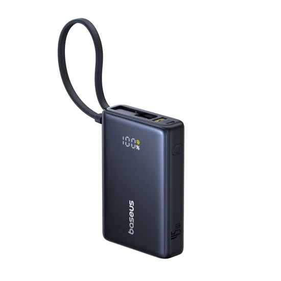 Baseus - Power Bank PicoGo (P10076803123-00) - Type-C, USB, Fast Charging, 45W, 10000mAh, вграден Type-C кабел - Черен