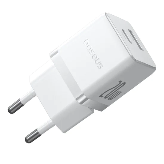Baseus - Зарядно устройство за стена Palm (CCZC20UE) - Бързо зарядно устройство 2в1, USB, Type-C, 20W, 5V/3A - Лунно бяло