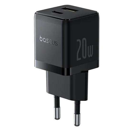Baseus - Зарядно устройство за стена Palm (P10111608113-00) - Бързо зарядно устройство 2в1, USB, Type-C, 20W, 5V/3A - Черен клъстер