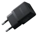 Baseus - Зарядно устройство за стена Palm (P10111608113-00) - Бързо зарядно устройство 2в1, USB, Type-C, 20W, 5V/3A - Черен клъстер